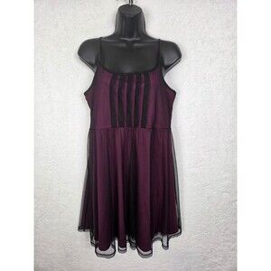 Xhilaration Pintuck Dress XL Burgundy Black Mesh Skater Fit Flare Party Cocktail